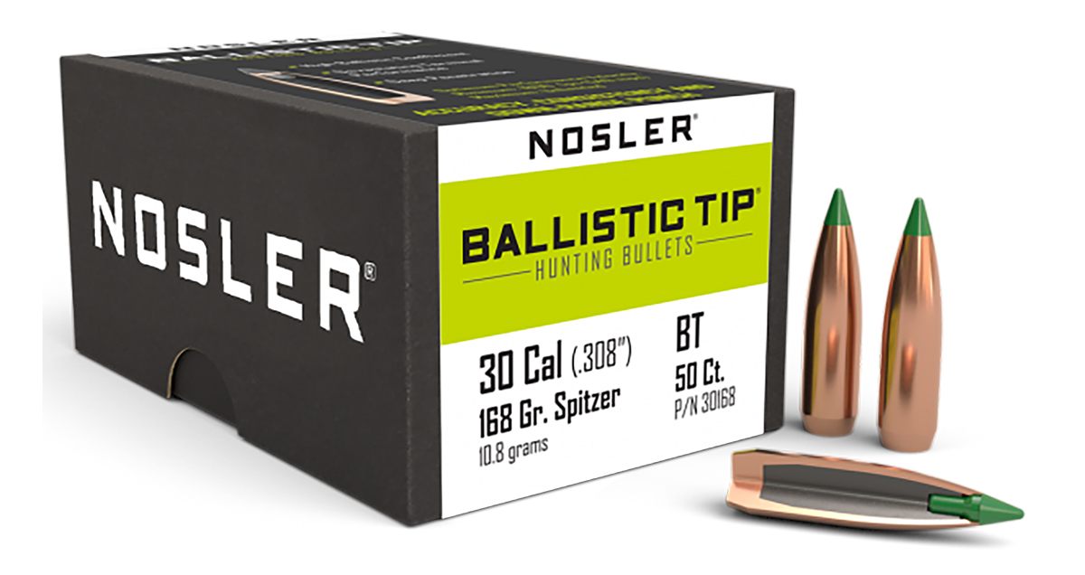 NOSLER Ballistic Tip Hunting Rifle Bullets .30 cal .308in 168 gr SBT-Btip 5