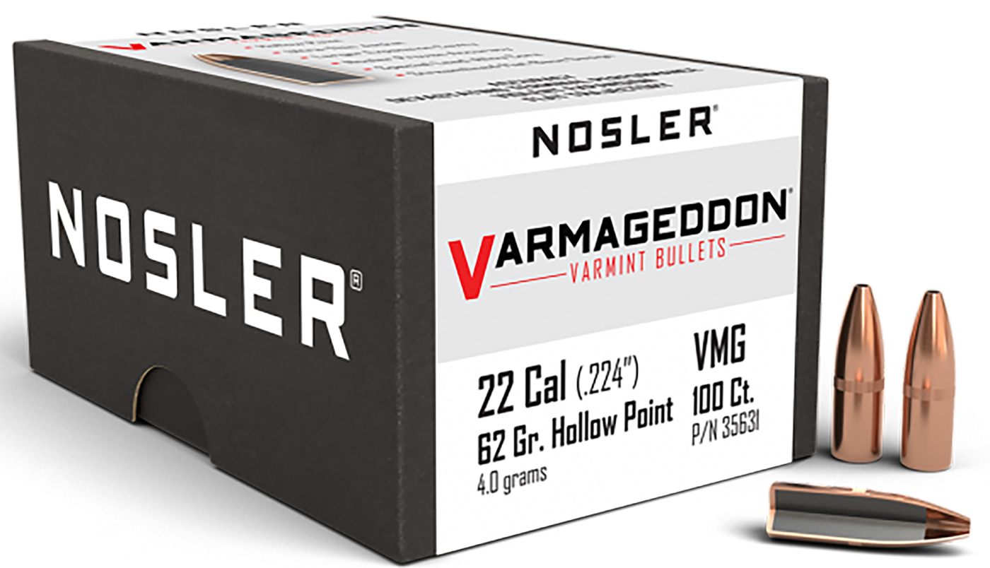 NOSLER 35631 Varmageddon 22 Cal 62gr Flat Base Hollow Point 100/Box