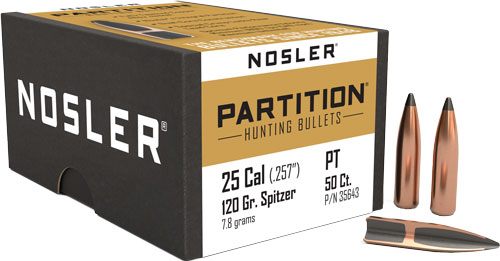 NOSLER Bullets Partition Rifle .25 cal .257in 120 gr SPT 50/ct view 3