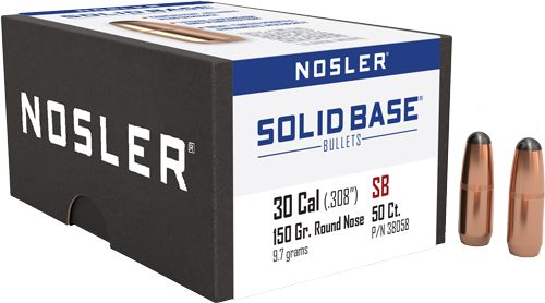 Nosler Bullets Solid Base Round Nose Rifle .30 Cal .308in 150 gr 50/ct view 2