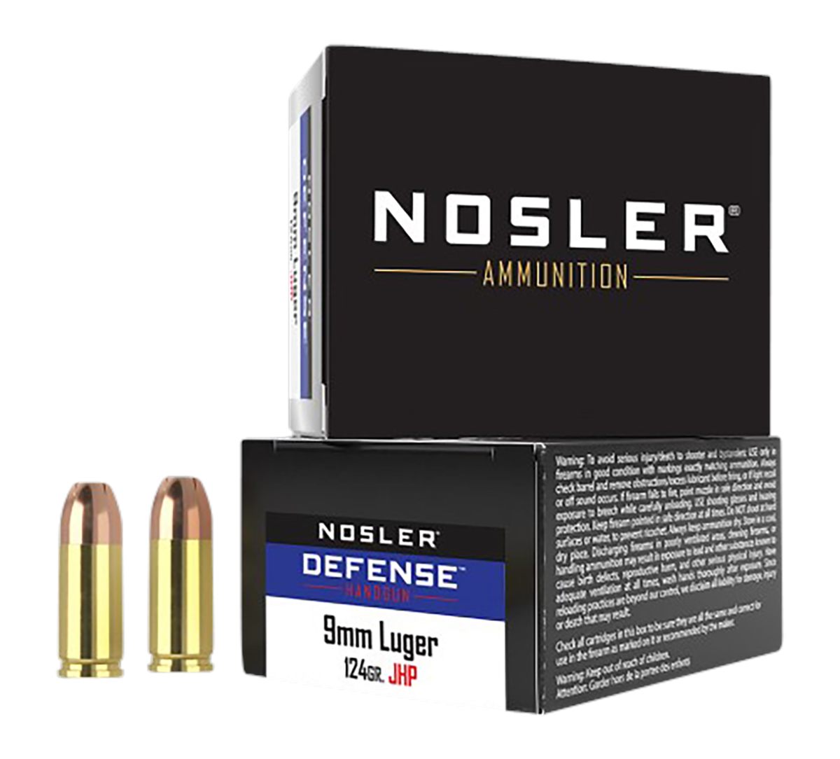 NOSLER 38432 Defense Handgun 9mmLuger+P 124gr Bonded Performance Jacketed H