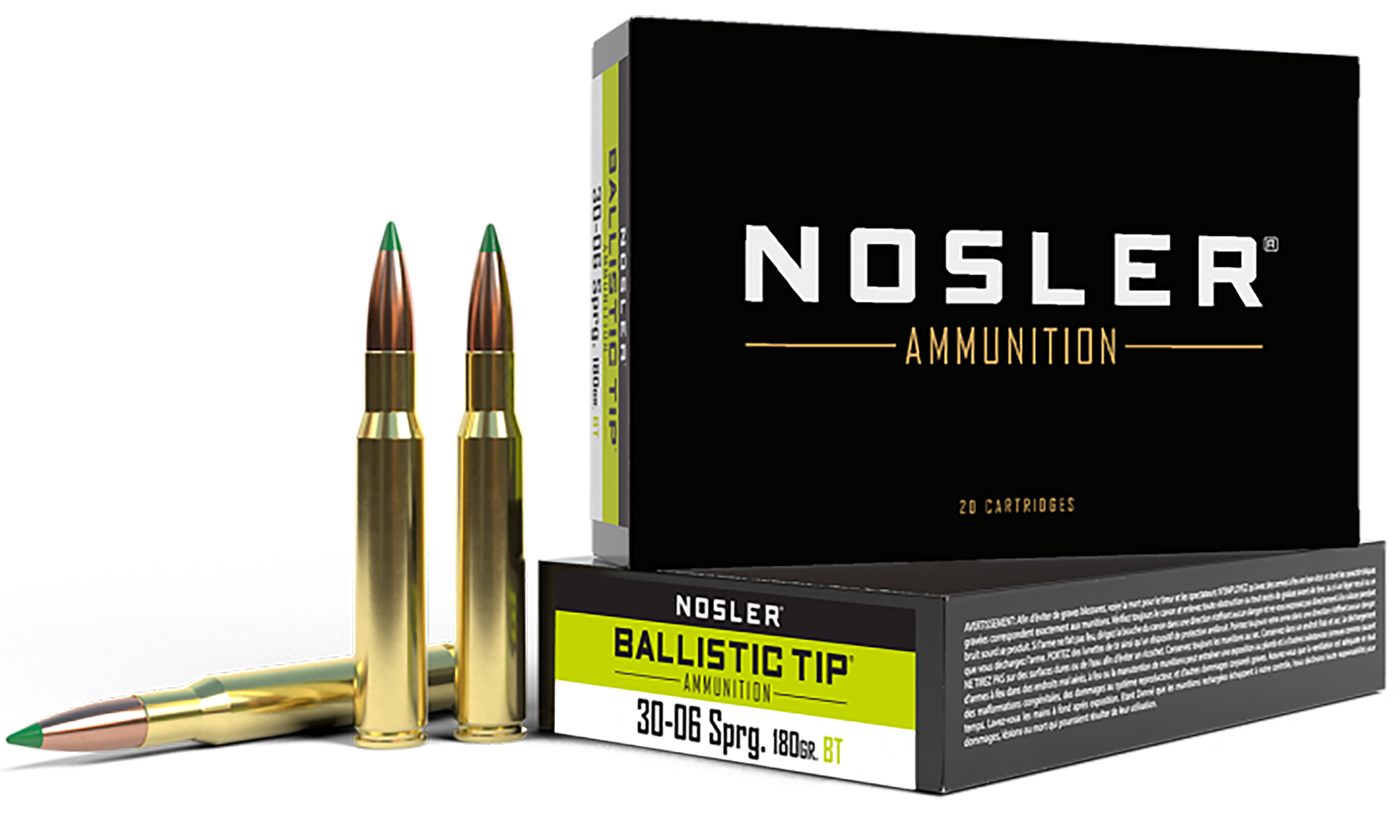 NOSLER 40072 Ballistic Tip 30-06 Springfield 180gr Spitzer 20 Per Box/10 Ca