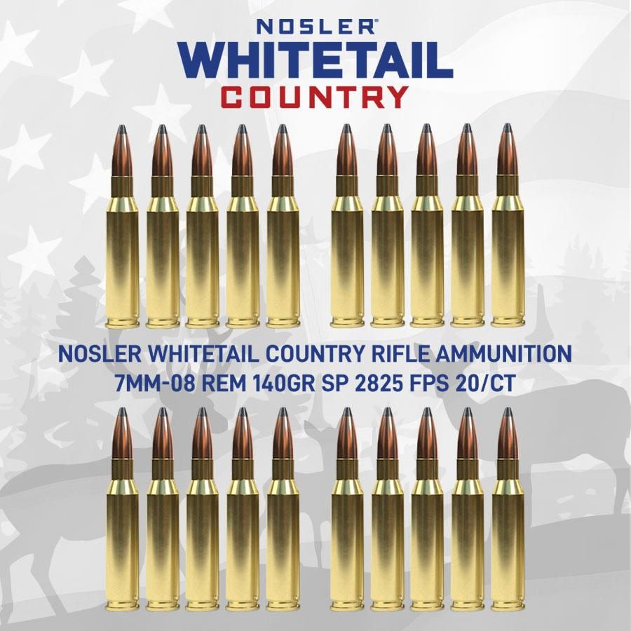 NOSLER Whitetail Country Rifle Ammunition 7mm-08 Rem 140gr SP 2825 fps 20/c view 2