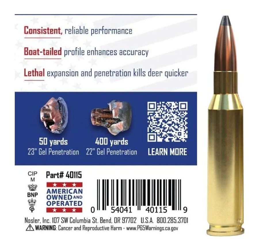 NOSLER Whitetail Country Rifle Ammunition 7mm-08 Rem 140gr SP 2825 fps 20/c view 7
