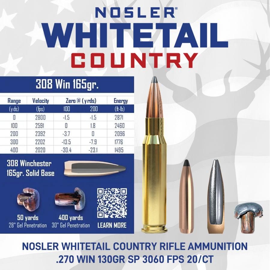 NOSLER 40120 Whitetail Country 308 Win 165gr Spitzer Boat Tail 20 Per Box/1 view 2