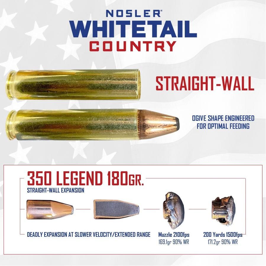 NOSLER Whitetail Country Rifle Ammunition 350 Legend 180gr LFN 2100 fps 20/ view 2