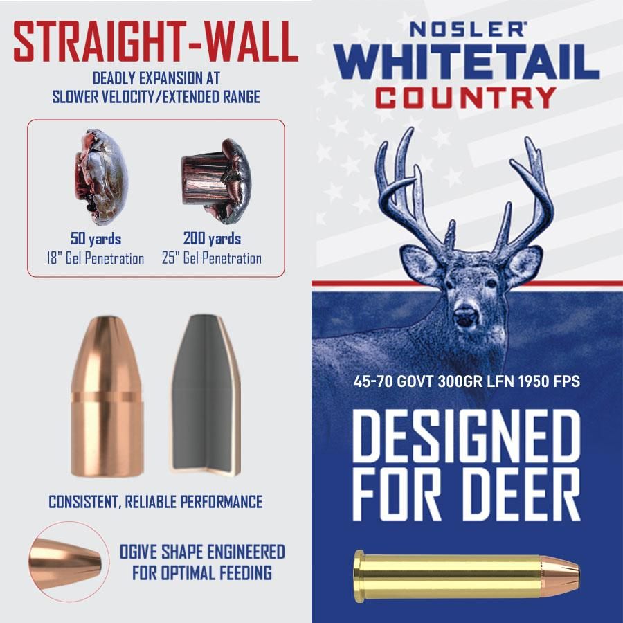 Nosler Whitetail Country Rifle Ammunition 45-70 Govt 300gr LFN 1950 fps 20/ view 2
