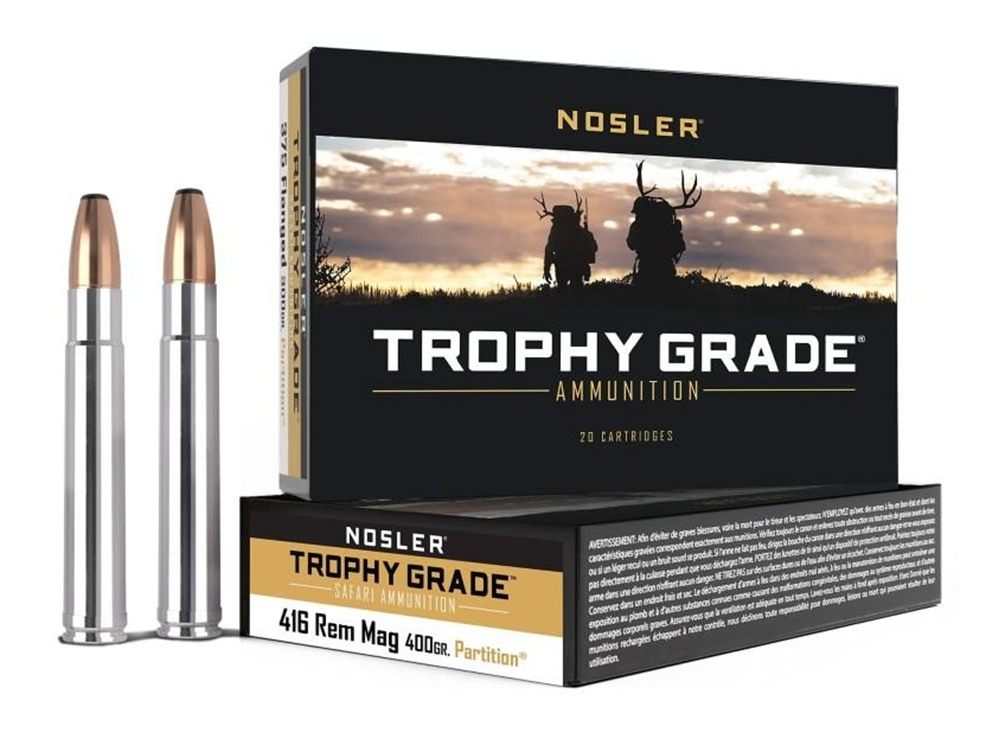 Nosler Bullets Safari Rifle Ammunition .416 Rem Mag 400 gr PT 2400 fps 20/c