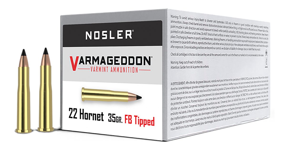 Nosler Varmegeddon Rifle Ammunition .22 Hornet 35 gr FB Tipped 3000 fps 20/