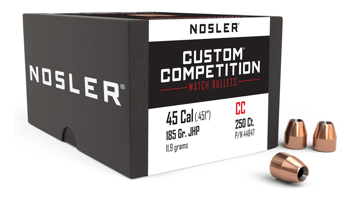 NOSLER 44847 Custom Competition 45 Cal 185gr Jacketed Hollow Point 250/Box