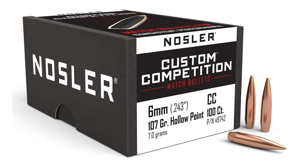 Nosler Bullets 49742 Custom Competition 6mm 107gr Hollow Point Boat Tail 10