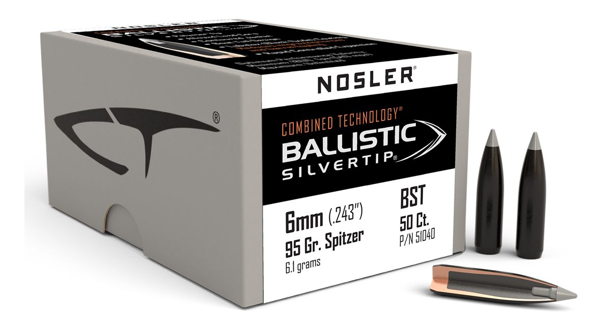 Nosler Bullets Ballistic SilverTip Hunting Rifle 6mm .243in 95 gr SBT-Bstip