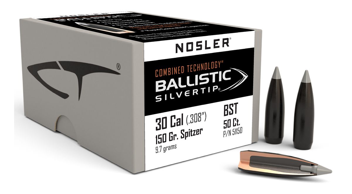 NOSLER Ballistic SilverTip Hunting Rifle Bullets .30 cal .308in150 gr SBT-B