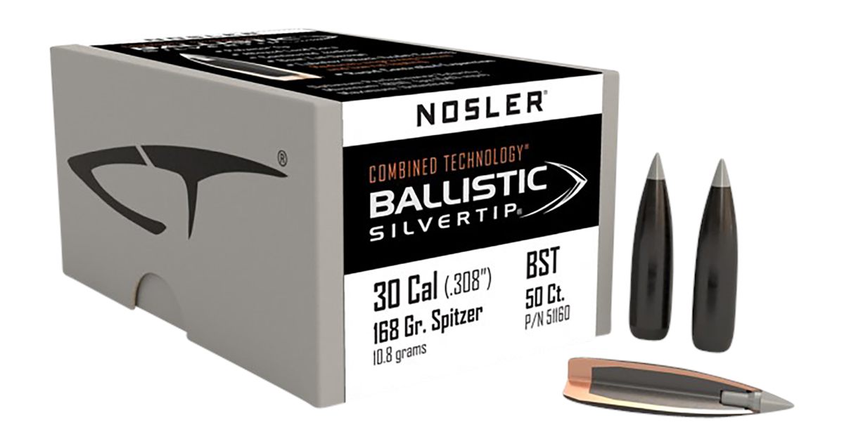NOSLER Ballistic SilverTip Hunting Rifle Bullets .30 cal .308in168 gr SBT-B