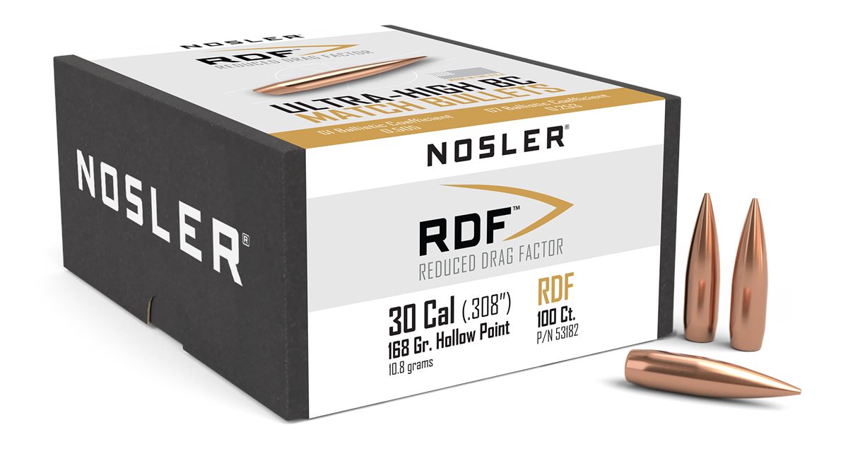 NOSLER 53182 RDF Match 30 Cal 168gr Hollow Point Boat Tail 100/Box