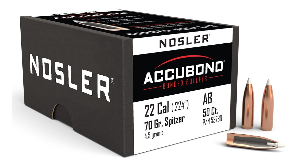 NOSLER AccuBond Rifle Bullets .22 cal .224in 70 gr Sptz-ACB 50/ct