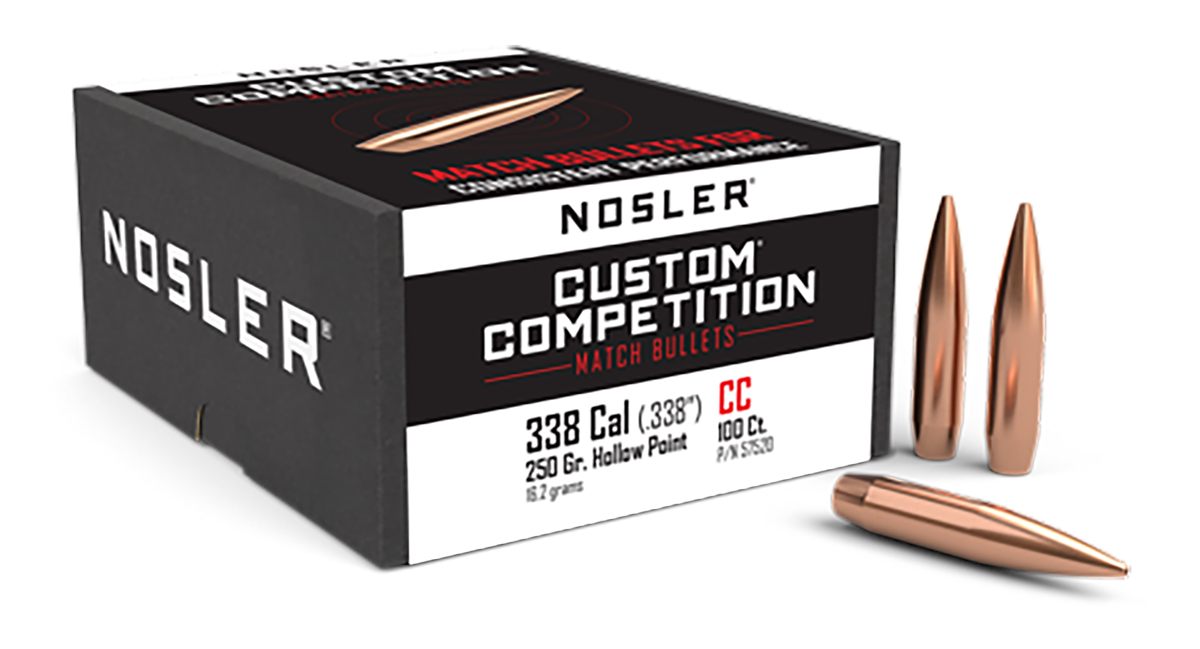 NOSLER 57520 Custom Competition 338 Cal 250gr Hollow Point Boat Tail 100/Bo
