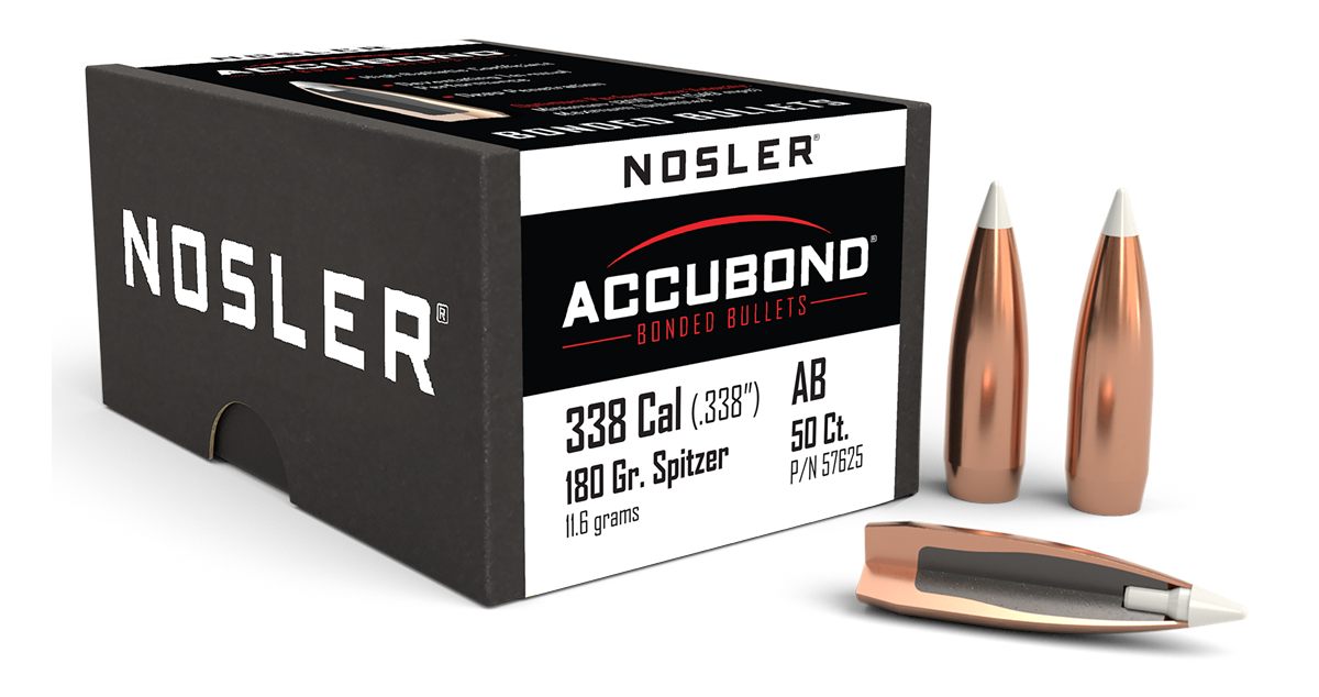 NOSLER 57625 AccuBond 338 Cal 180gr Spitzer Point Boat Tail 50/Box