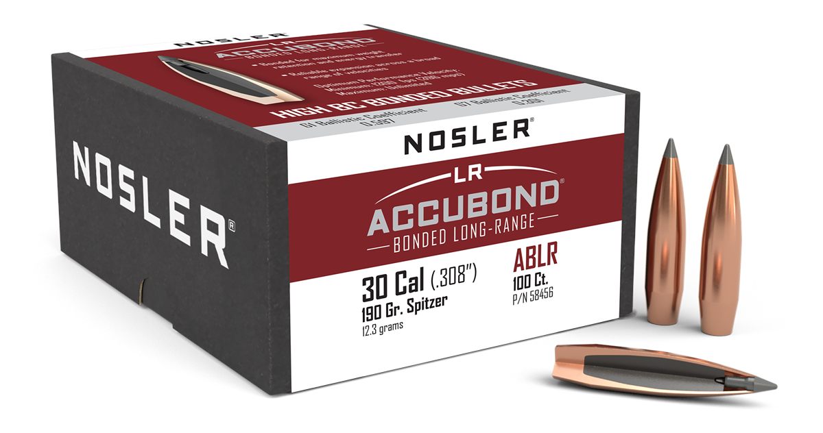 NOSLER AccuBond Long Range Rifle Bullets .30 cal .308in 190 gr Spbt-ACB 100