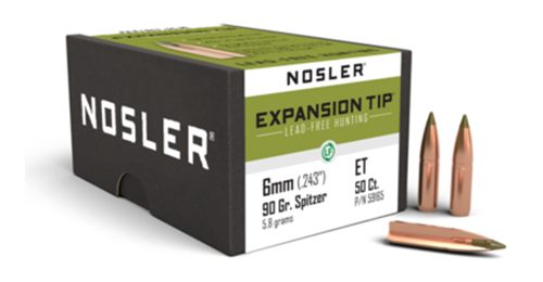 Nosler E-Tip Lead-Free Hunting Rifle Bullets .243/6mm .243" 90 gr SPTZ E-TIP 50/ct