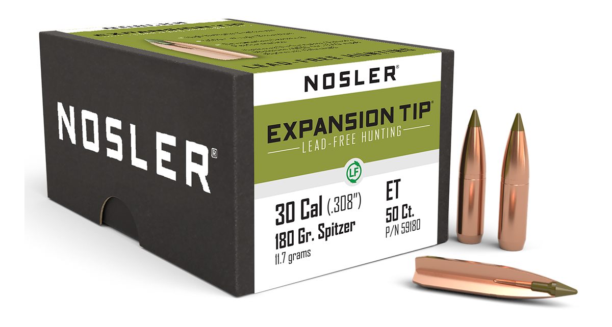 NOSLER E-Tip Lead-Free Hunting Rifle Bullets .30 cal .308 180 gr Sptz 50/ct