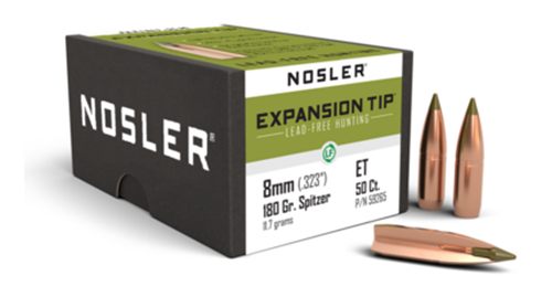 Nosler Bullets E-Tip Lead-Free Hunting Rifle 8mm .323in 180 gr Sptz 50/ct