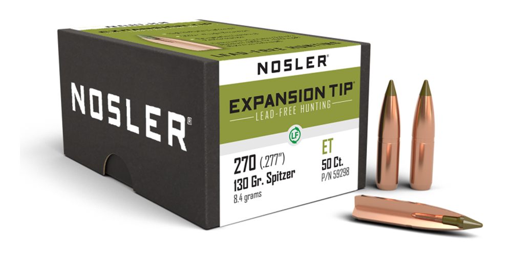 Nosler Bullets E-Tip Lead-Free Hunting Rifle .270 cal .277in 130 gr Sptz 50