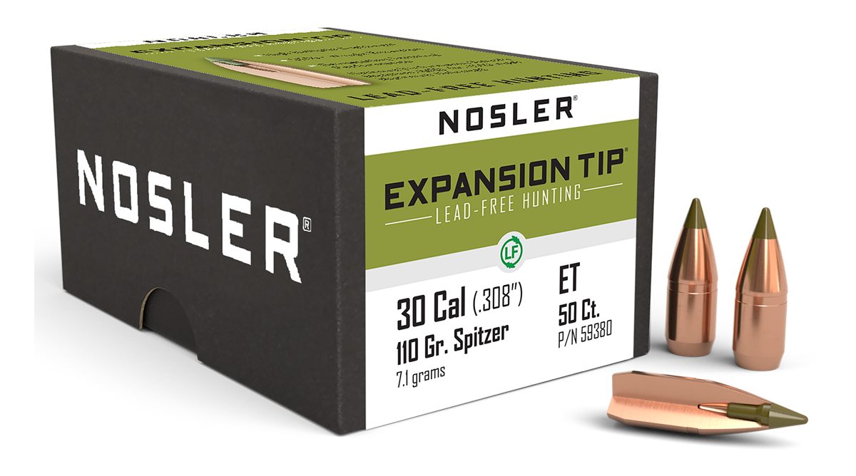 NOSLER E-Tip Lead-Free Expansion Rifle Bullets .300 AAC .308in 110 gr Sptz