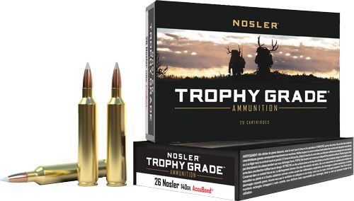 NOSLER Accubond Trophy Grade Rifle Ammunition 26 140 PT 3300 fps 20/ct view 5