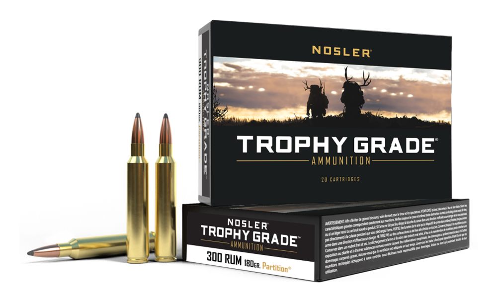 NOSLER Partition Trophy Grade Rifle Ammunition .300 RUM 180 PSP 3200 fps 20