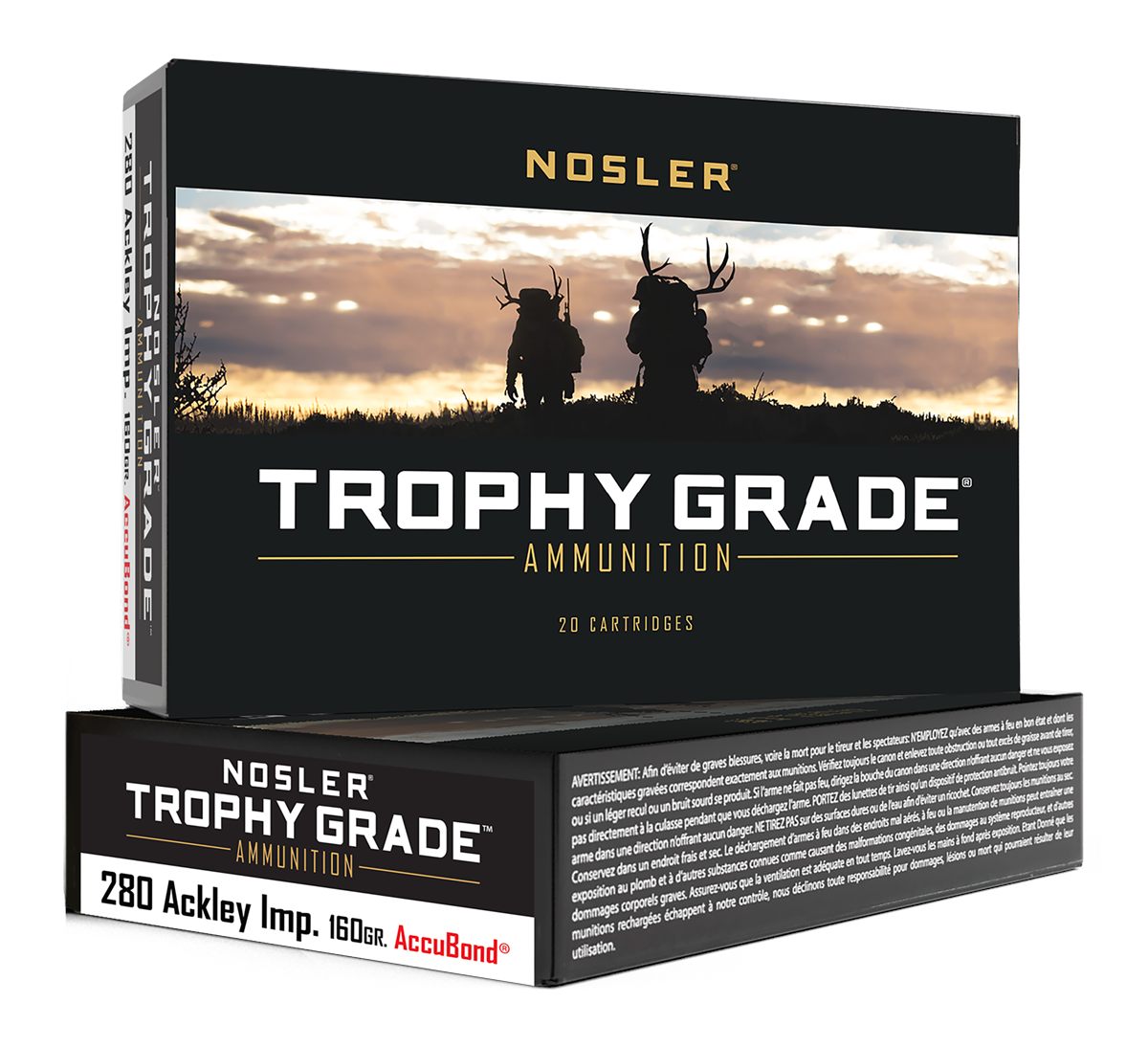 NOSLER Accubond Trophy Grade Rifle Ammunition .280 Ackley Imp 160 PT 2950 f