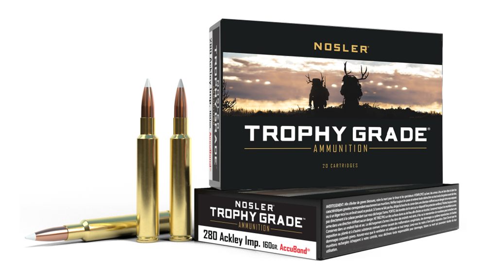 NOSLER Accubond Trophy Grade Rifle Ammunition .280 Ackley Imp 160 PT 2950 f view 2