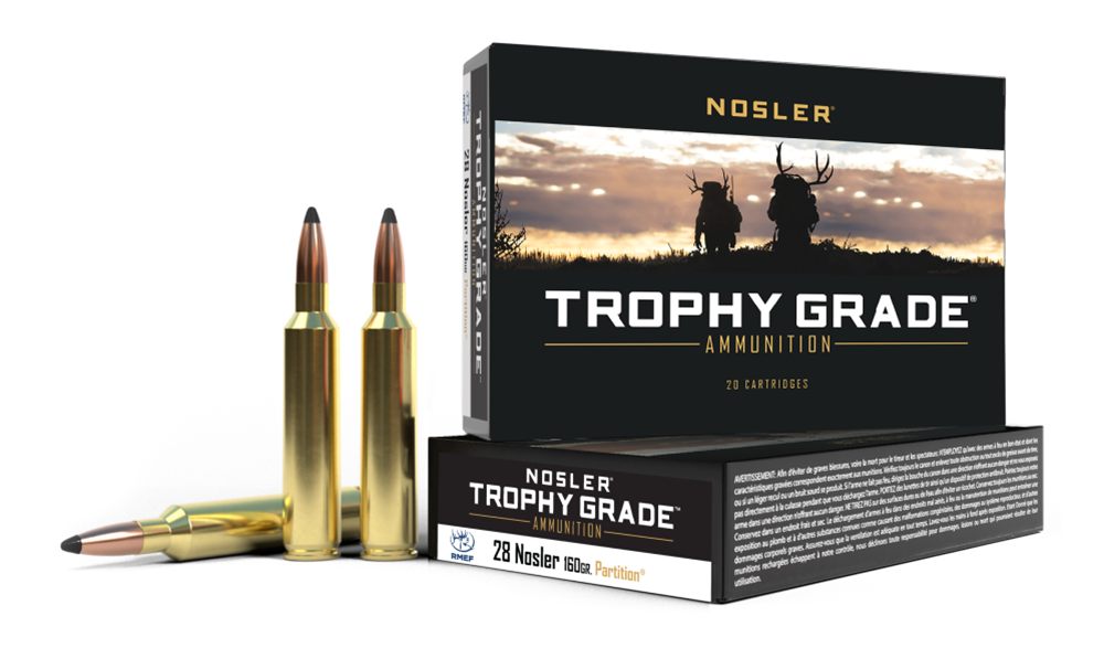 NOSLER Partition Trophy Grade Rifle Ammunition 28 160 PSP 3250 fps 20/ct