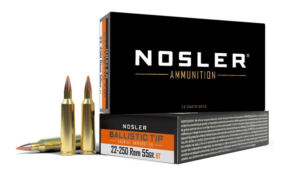 Nosler Ballistic Tip Varmint Rifle Ammunition .22-250 Rem 55gr PT 3550 fps