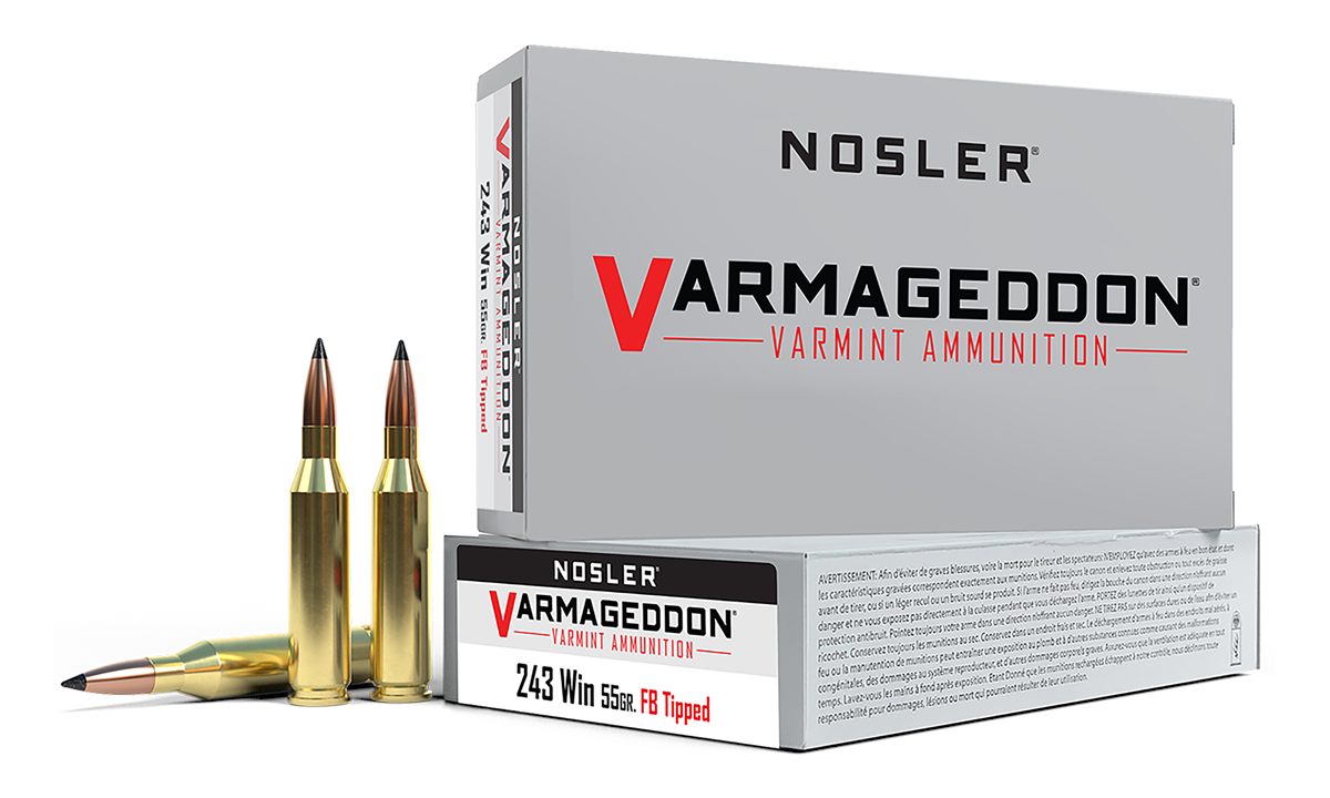 NOSLER Varmegeddon Rifle Ammunition .243 Win 55 gr FB Tippped 3800 fps 20/c