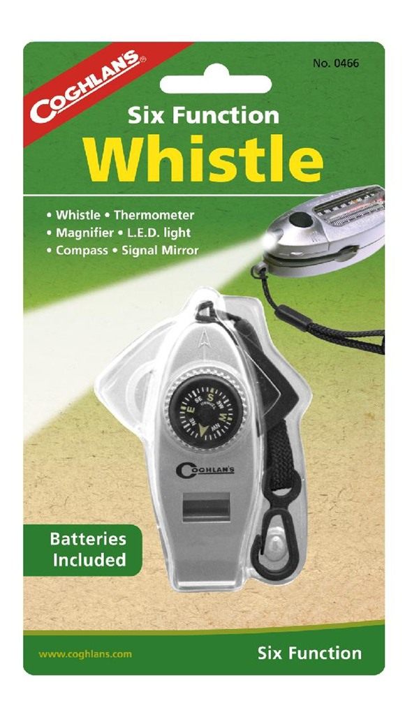 Coghlan's SIX Function Whistle Includes LED Light Compass ETC.