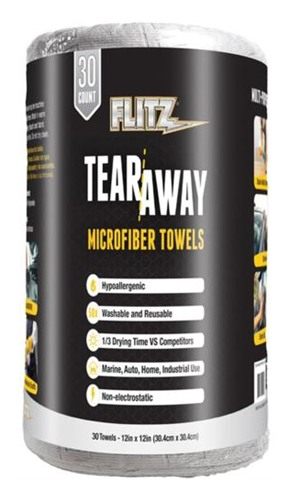 Flitz 12in x Tear-Away Microfiber Towels - Grey 30-Pack