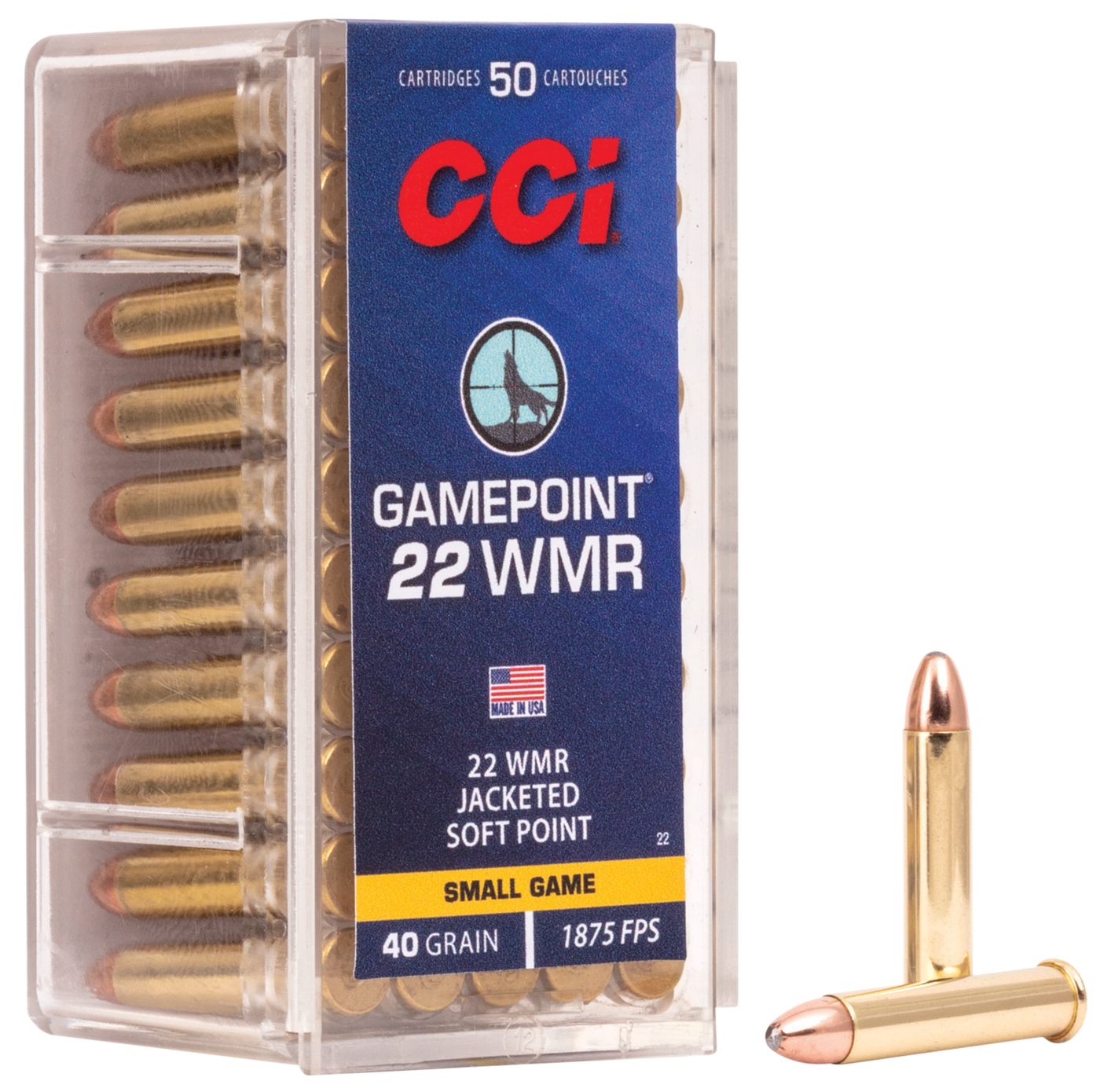 Cci 0022 Gamepoint Rimfire 22WMR 40gr Jacketed Soft Point 50 Per Box/40 Cas