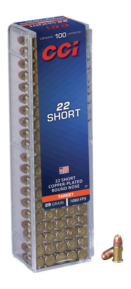 CCI 0027 Target Rimfire 22 Short 29gr Copper Plated Round Nose 100 Per Box/