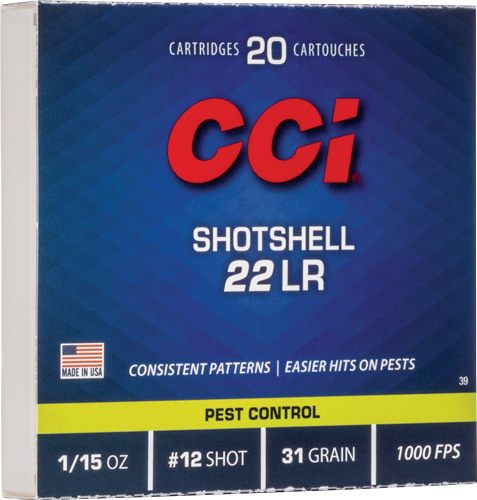 CCI Ammunition Rimfire Shotshell .22 LR 1/15 oz 12 31 gr 1000 fps 20/ct view 2