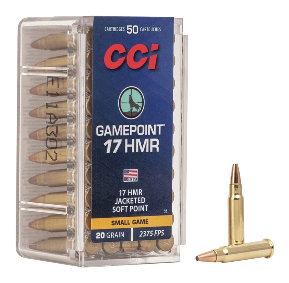 CCI 0052 Gamepoint Rimfire 17HMR 20gr Jacketed Soft Point 50 Per Box/40 Cas
