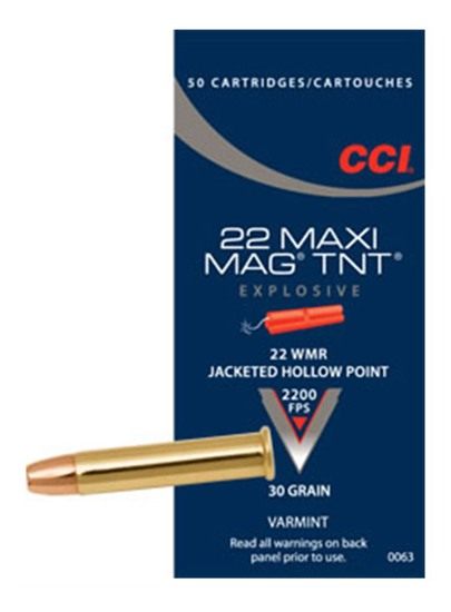 CCI 0063 Maxi-Mag TNT 22WMR 30gr Jacketed Hollow Point 50 Per Box/40 Case view 2