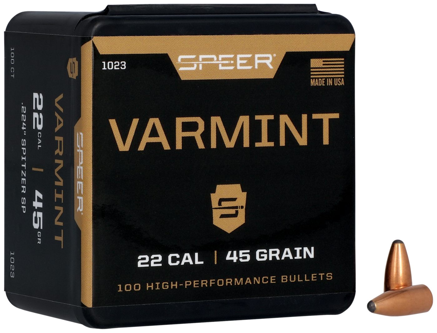 Speer Varmint Soft Point Rifle Bullets .224 cal .224in 45 gr JSP 100/ct