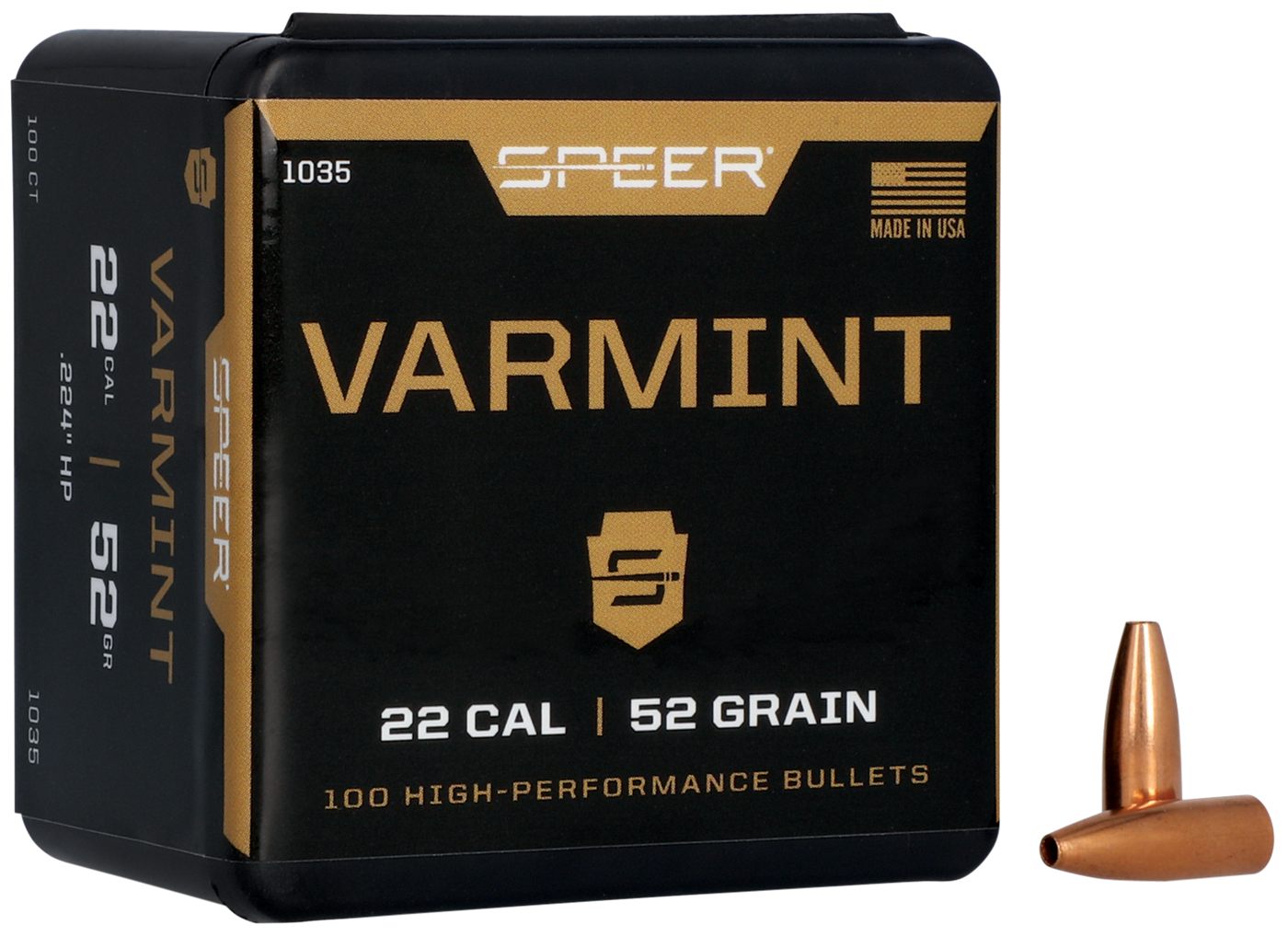 Speer Varmint Hollow Point Rifle Bullets .224 cal .224in 52 gr JHP 100/ct