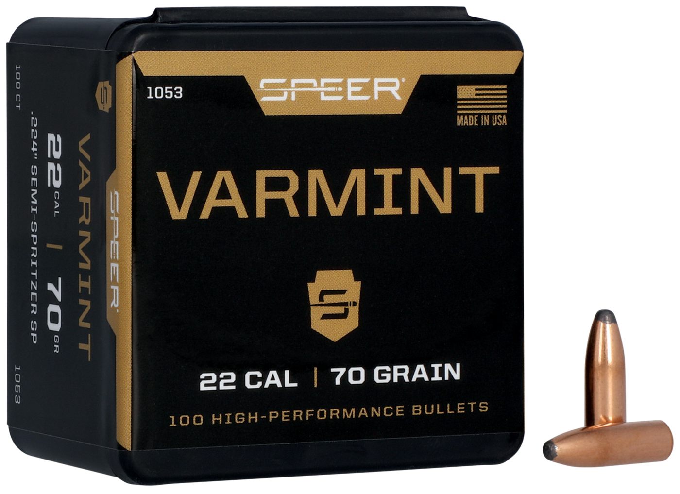 Speer Varmint Soft Point Rifle Bullets .22 cal .224in 70 gr JSP (1-10in twi