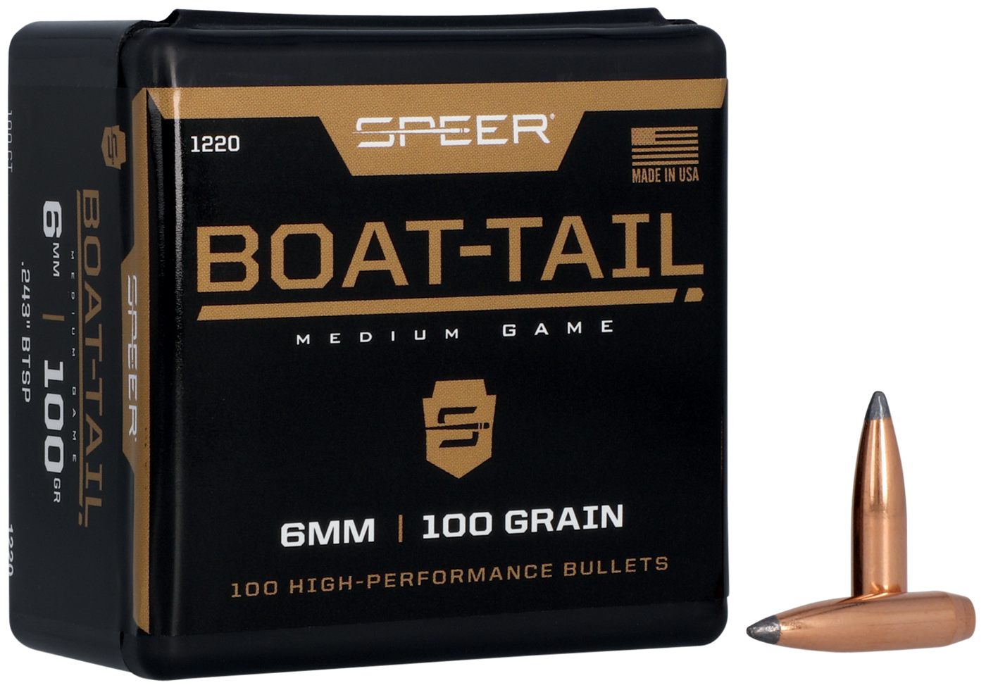 Speer 1220 Boat-Tail 6mm 100gr Jacketed Soft Point 100 Per Box/5 Case