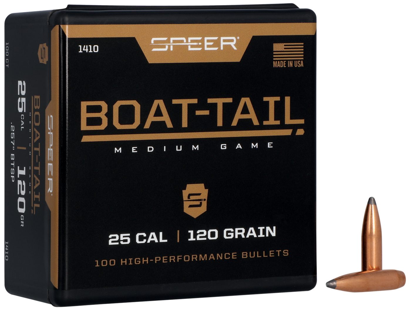 Speer 1410 Boat-Tail 25 Cal 120gr Jacketed Soft Point 100 Per Box/5 Case