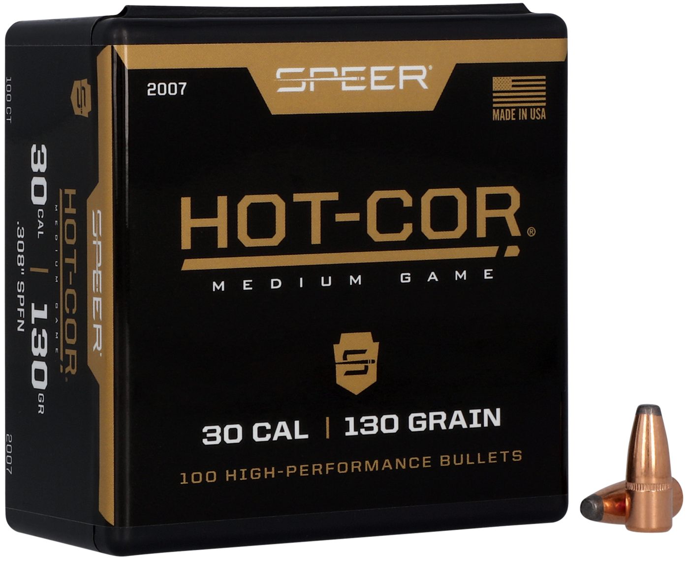 Speer 2007 Hot-Cor 30 Cal 130gr Soft Point Flat Nose 100 Per Box/5 Case