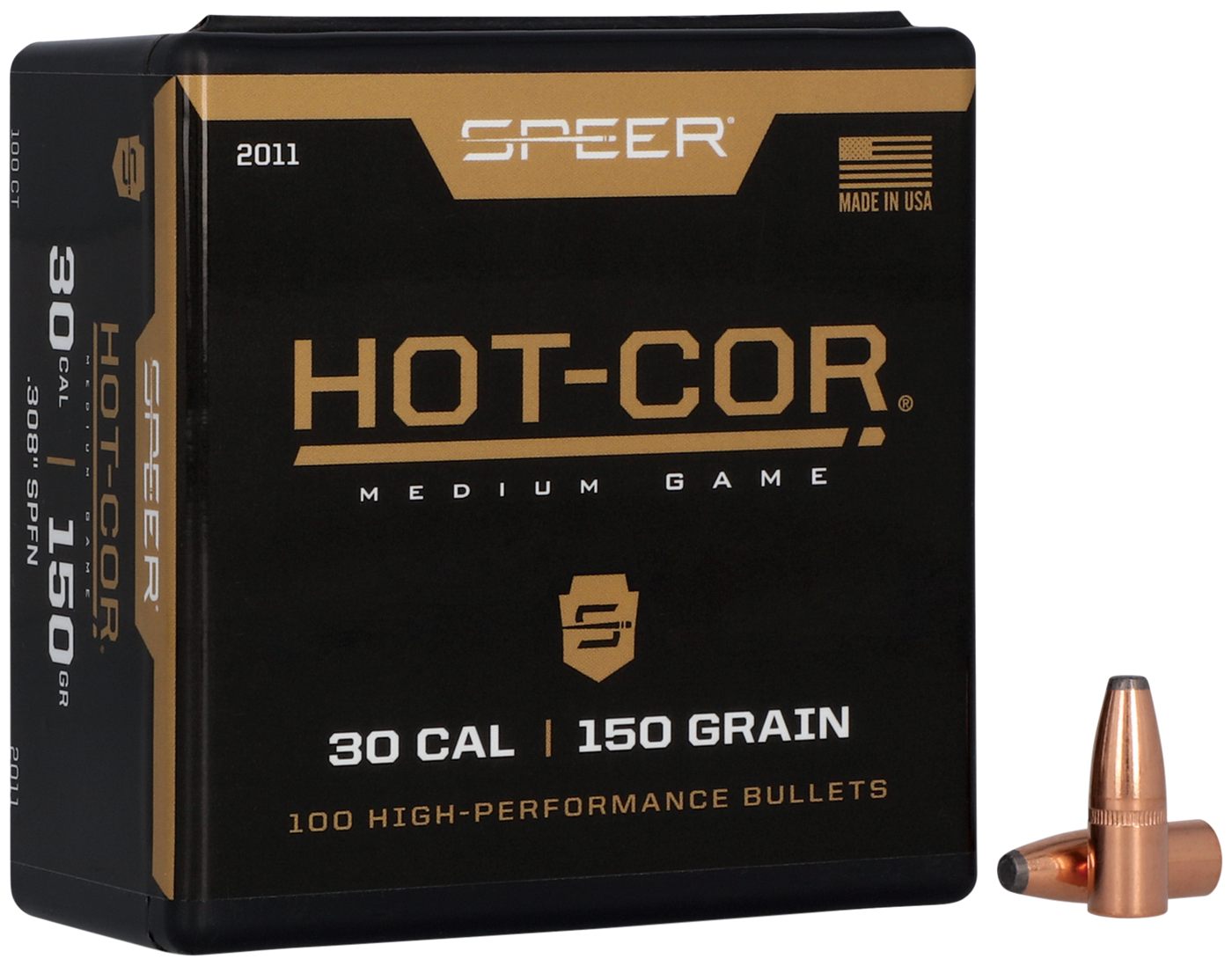 Speer 2011 Hot-Cor 30 Cal 150gr Soft Point Flat Nose 100 Per Box/5 Case