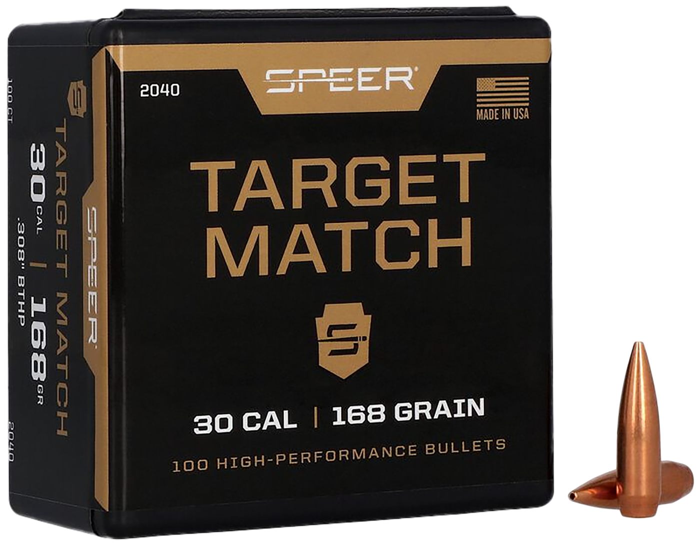 Speer 2040 Rifle Plinking Target Match .308 168 gr Open Tip Boat Tail 100 P